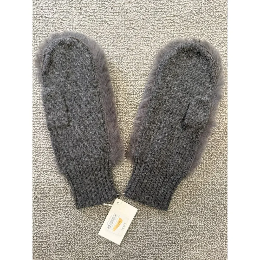 Carolina Amato‎ Women's One Size Gray Wool Cashmere Blend Mittens NWT